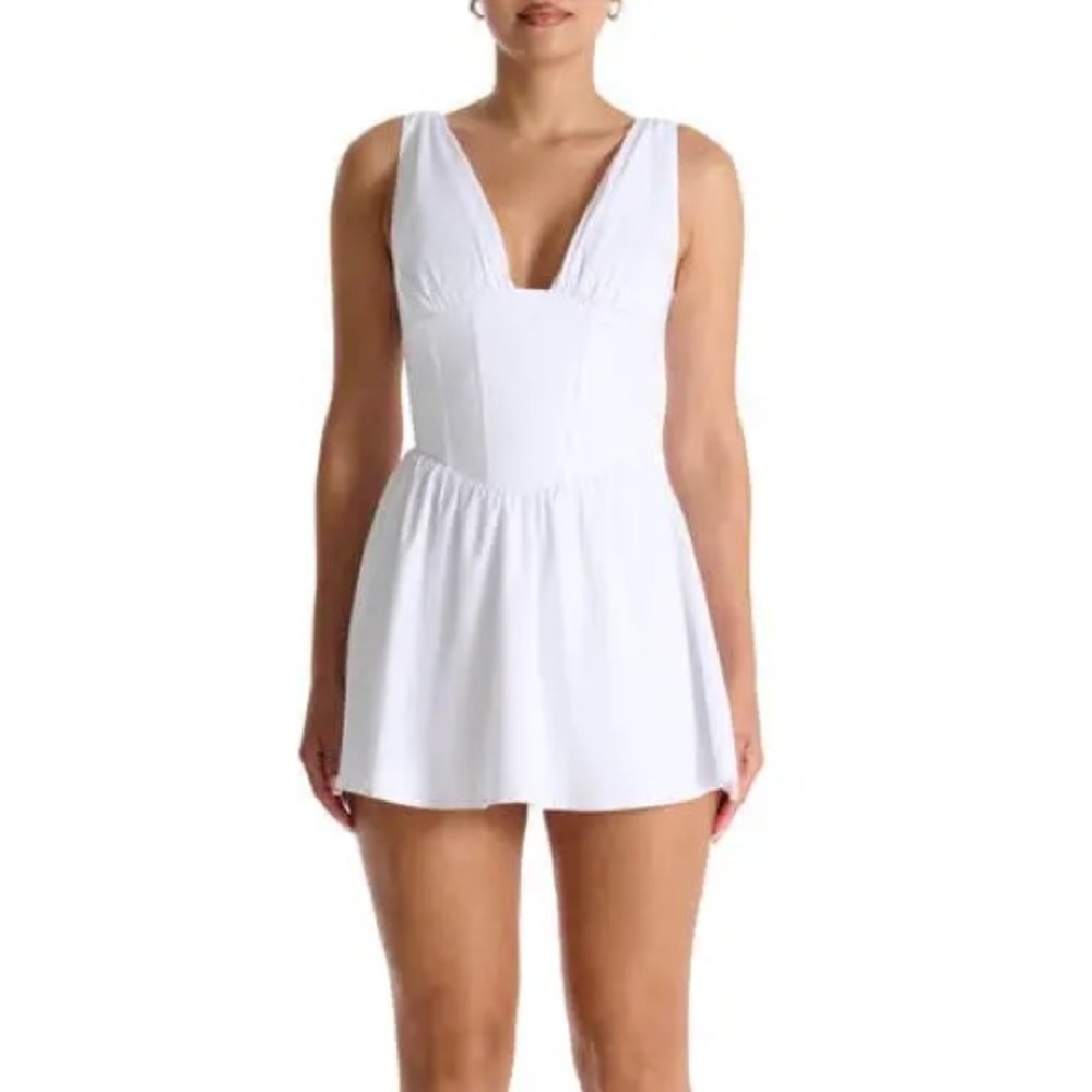 naked wardrobe bustier lace up back fit and flare mini dress